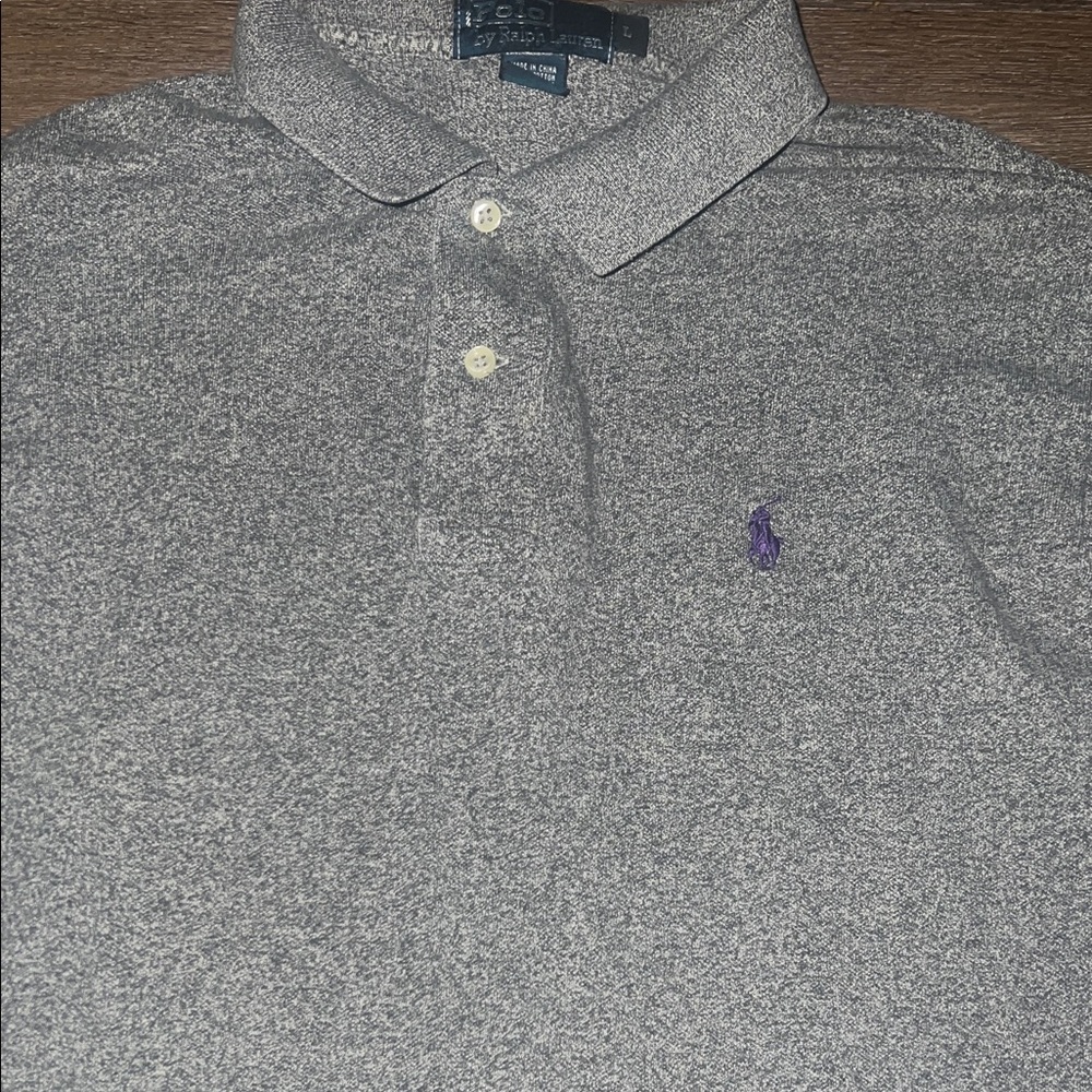 Polo by Ralph Lauren Gray Heather Long Sleeve Polo with Purple Pony L GUC